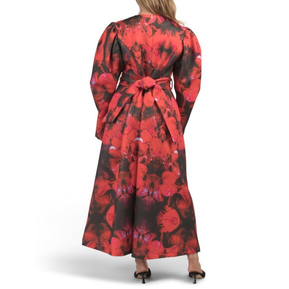 NANCY YANG Red Puff Sleeve Maxi Dress - Picture 2 of 2